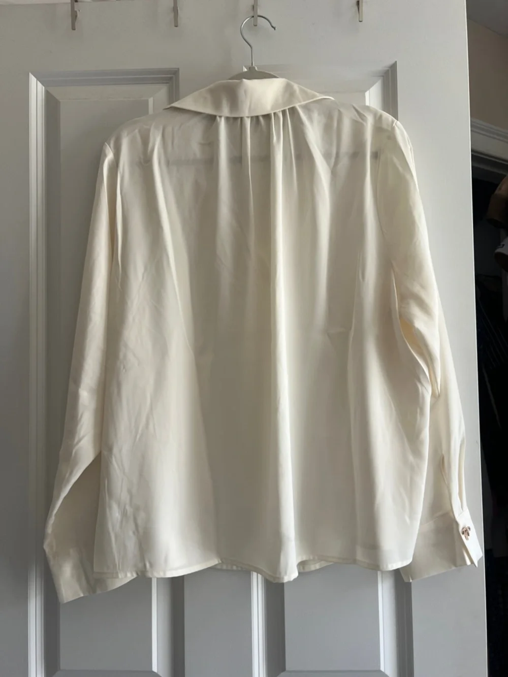 Cream Silk Button-Front Blouse - Picture 5 of 6